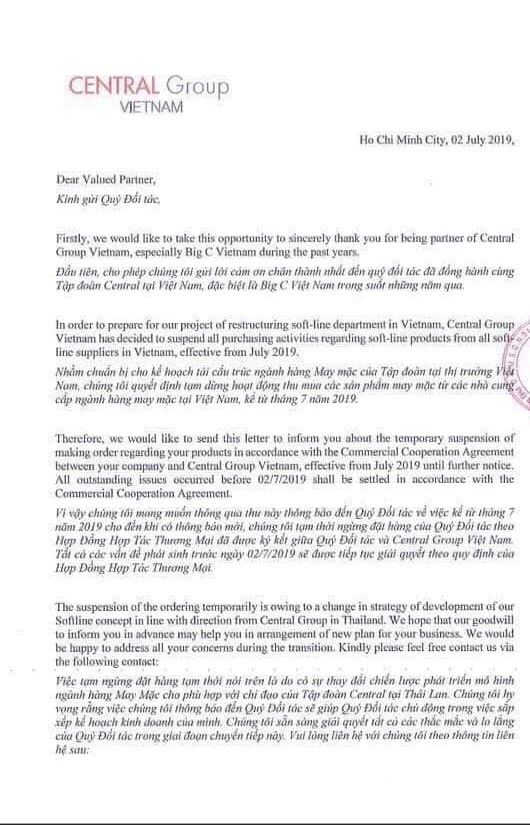 Big C ra thông cáo giải thích việc xem xét nhập hàng may mặt Việt Nam Big C ra thông cáo giải thích việc xem xét nhập hàng may mặt Việt Nam