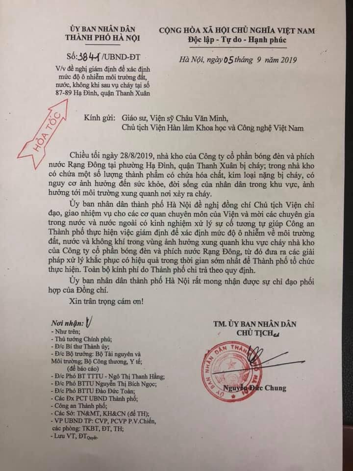 Công văn của Hà Nội đề nghị Viện Hàn lâm KH&CN Việt Nam vào cuộc