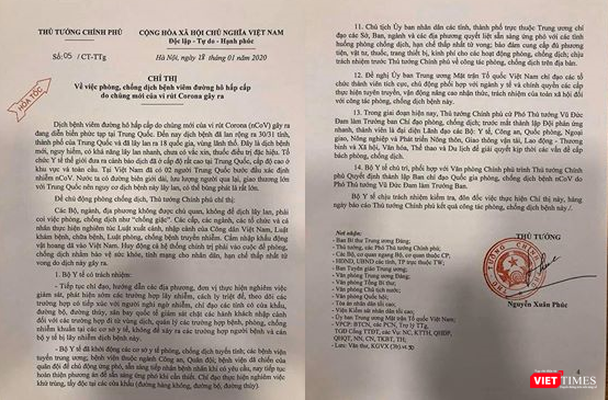 Thủ tướng vừa ra Chỉ thị số 05/CT-TTg về phòng, chống dịch bệnh viêm đường hô hấp cấp do chủng mới của virus Corona gây ra Thủ tướng vừa ra Chỉ thị số 05/CT-TTg về phòng, chống dịch bệnh viêm đường hô hấp cấp do chủng mới của virus Corona gây ra