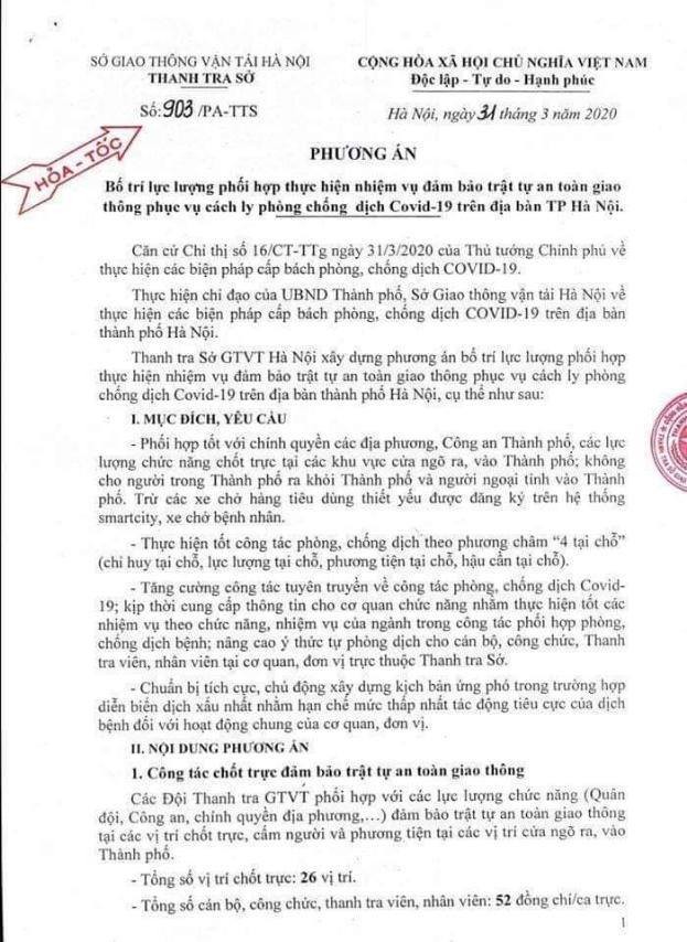 Công văn hỏa tốc của Thanh tra Sở GTVT Hà Nội 