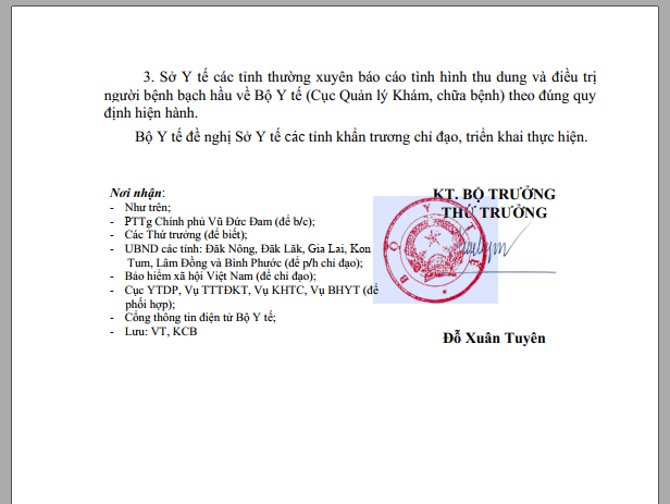Thứ trưởng Bộ Y tế Đỗ Xuân Tuyên ký công điện yêu cầu Sở Y tế miền Trung khẩn trương chuẩn bị mọi điều kiện để phòng, chống dịch bệnh