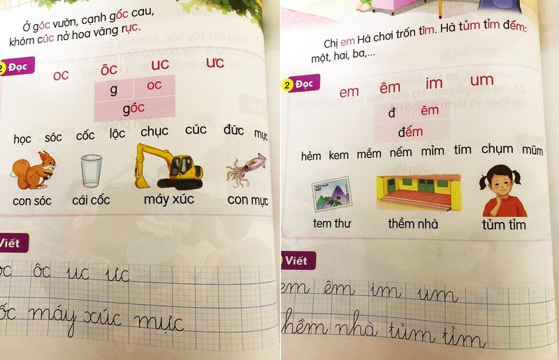Ở nhiều bài, học sinh phải học đến 4 vần nên khó nhớ. Ảnh: Cô P.M.