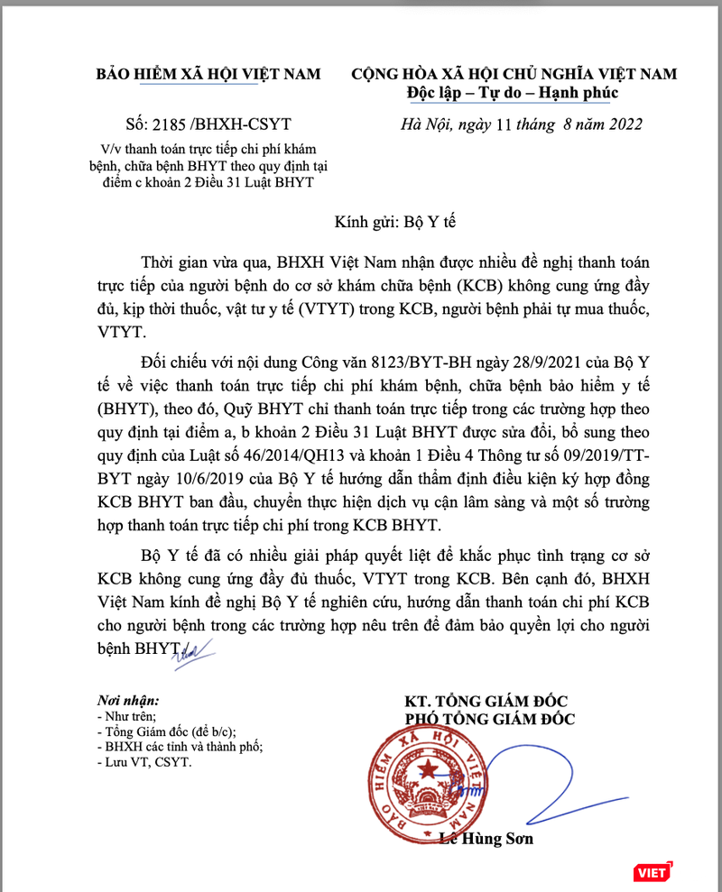 Công văn mới nhất của Bảo hiểm Xã hội Việt Nam gửi Bộ Y tế Công văn mới nhất của Bảo hiểm Xã hội Việt Nam gửi Bộ Y tế