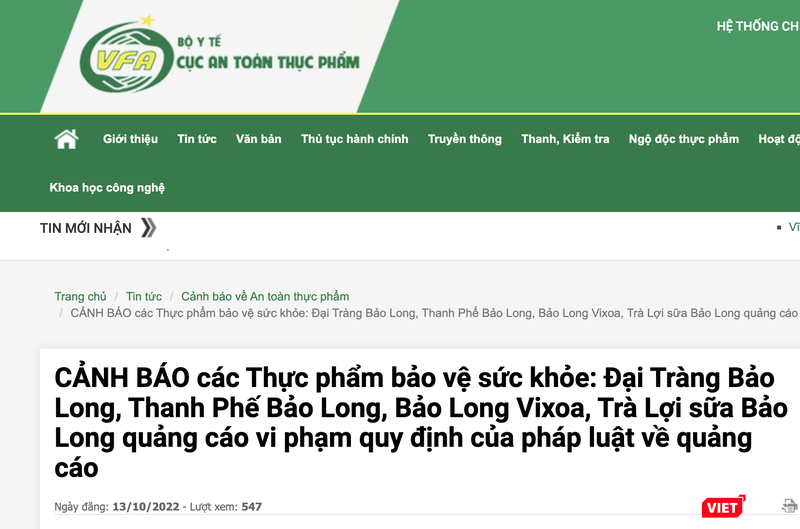 Hàng loạt sản phẩm của Công ty Đông Nam Dược Bảo Long quảng cáo sai sự thật bị Cục ATTP khuyến cáo người dân không sử dụng