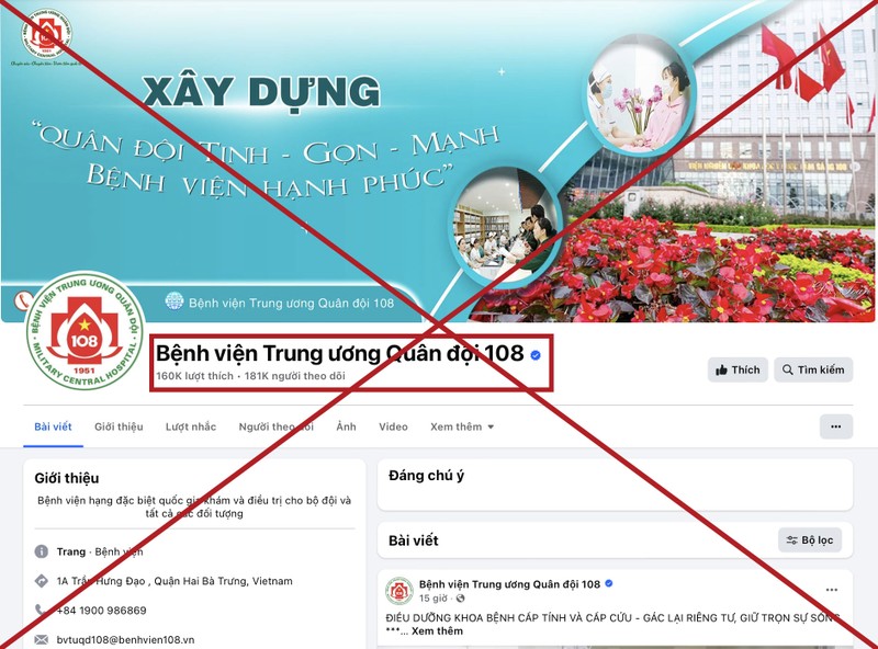 Fanpage mạo danh BV Trung ương Quân đội 108 108.jpg