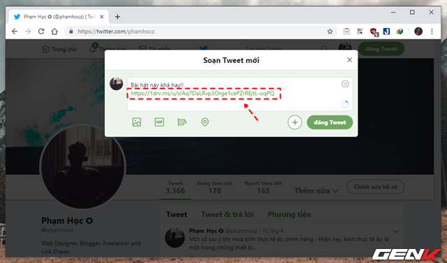 Và công việc còn lại của bạn chỉ đơn giản là nhấn phải chuột và chọn Paste để dán liên kết vào nơi mà bạn muốn chia sẻ tập tin là xong.