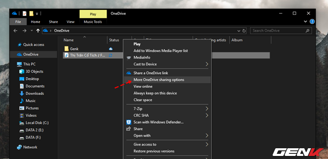 Trường hợp bạn muốn có nhiều lựa chọn chia sẻ hơn từ OneDrive, hãy chọn 