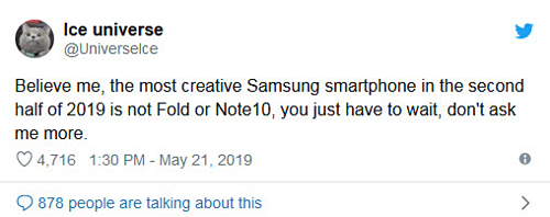 Thông báo trên Twitter của tài khoản Ice Universe về một thiết bị mới của Samsung. Thông báo trên Twitter của tài khoản Ice Universe về một thiết bị mới của Samsung.