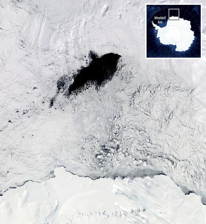 Hố polynya khổng lồ trên vùng biển Weddell Nam Cực Hố polynya khổng lồ trên vùng biển Weddell Nam Cực