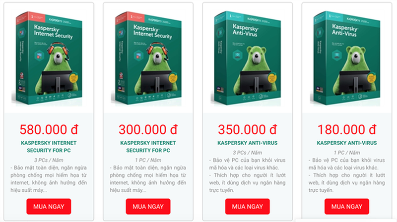 Giá bán chính thức của các sản phẩm Kaspersky tại thị trường Việt Nam Giá bán chính thức của các sản phẩm Kaspersky tại thị trường Việt Nam