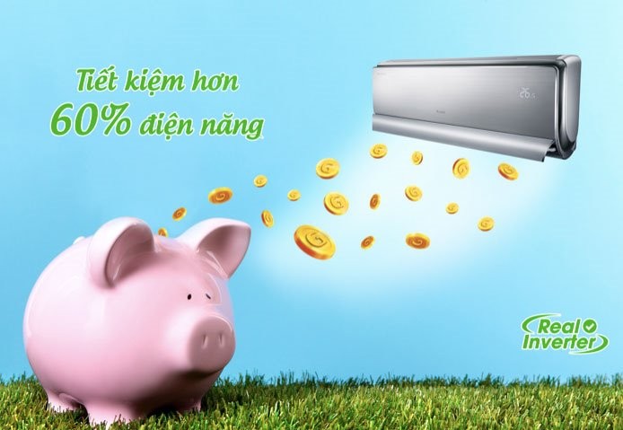 Nhờ được trang bị công nghệ biến tần Real Inverter, máy lạnh Gree có khả năng tiết kiệm hơn 60% điện năng. Nhờ được trang bị công nghệ biến tần Real Inverter, máy lạnh Gree có khả năng tiết kiệm hơn 60% điện năng.