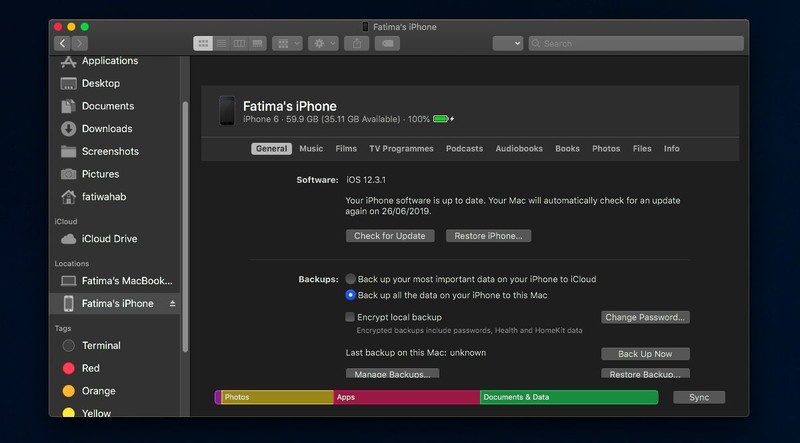 Làm sao để sao lưu iPhone trên macOS Catalina khi không có iTunes?