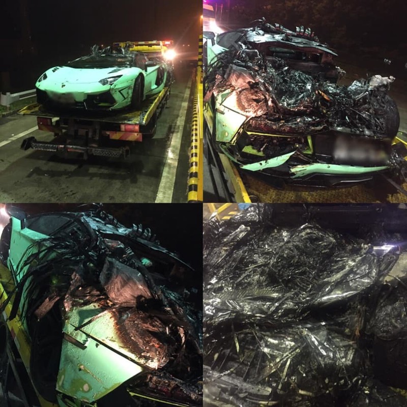 Chiếc Lamborghini Aventador lúc mới gặp nạn. (Ảnh: FBNV)