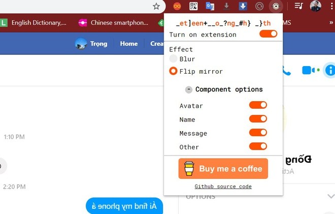 Các tùy chọn của tiện ích Protect Message.