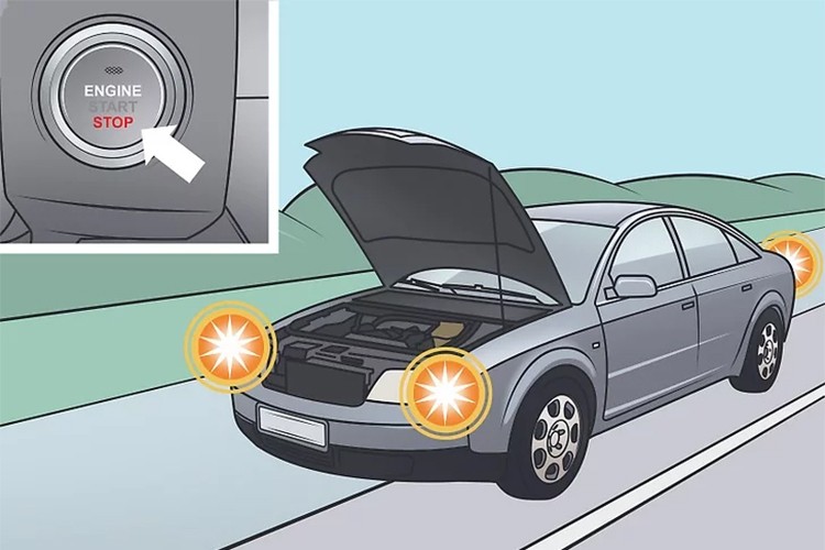 Tắt máy, mở nắp ca-pô cho thoát nhiệt nhanh hơn. Tắt máy, mở nắp ca-pô cho thoát nhiệt nhanh hơn.