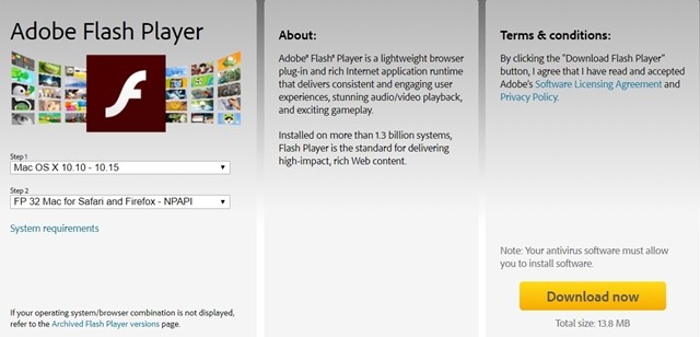 Bước 2: Tại giao diện trang chủ, nhấn chọn Install Now. Hệ thống sẽ tự tải bộ cài đặt Adobe Flash Player về máy và click đúp vào bộ cài này.  Sau khi giao diện cài đặt xuất hiện, nhấn vào Install Adobe Flash Palyer.