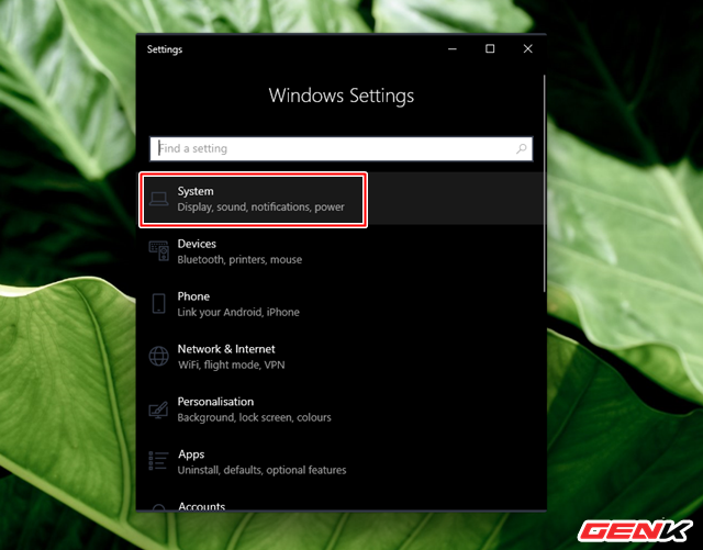 Truy cập vào Settings > System.