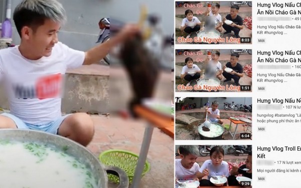 Clip nấu cháo gà nguyên lông của Hưng Vlog đã bị chính chủ gỡ nhưng lại được reup hàng loạt trên rất nhiều kênh khác nhau