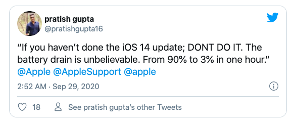 Một người dùng chia sẻ tình trạng "tuột" pin bất thường trên iPhone. Một người dùng chia sẻ tình trạng