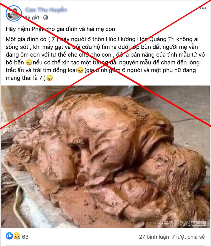 Tin giả về &quot;bà mẹ ôm con&quot; dưới lớp bùn lan truyền nhiều trên Facebook trong ngày 201/0.