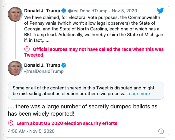 Twitter liên tục dán nhãn cảnh báo các nội dung Trump đăng tải. Twitter liên tục dán nhãn cảnh báo các nội dung Trump đăng tải.