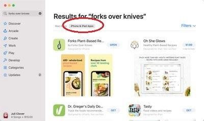 Bạn cũng có thể tìm kiếm ứng dụng trong ‌Mac App Store‌, sau đó mới nhấp vào mục "iPhone‌ & ‌iPad‌ Apps" trong danh sách kết quả để xem các phiên bản dùng được cho iOS.