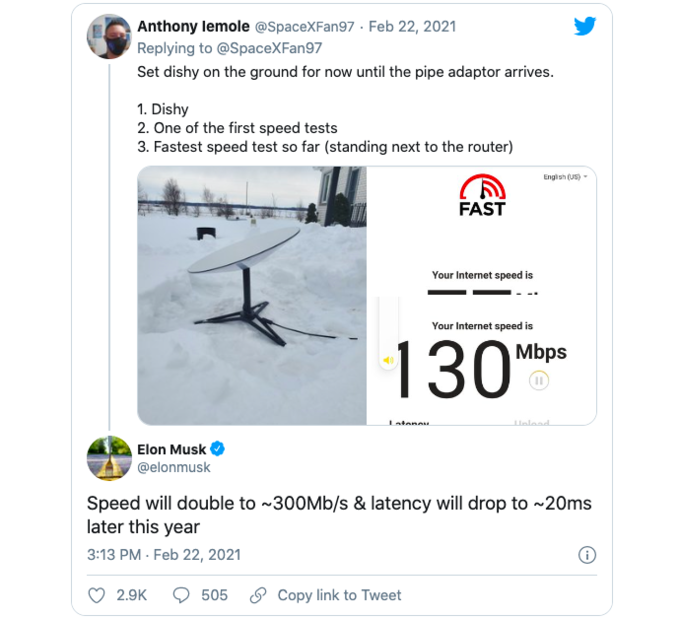 Elon Musk hứa tăng gấp đôi tốc độ Internet vệ tinh Starlink trong năm nay. Elon Musk hứa tăng gấp đôi tốc độ Internet vệ tinh Starlink trong năm nay.