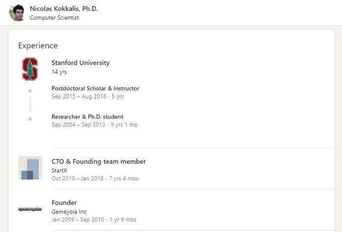 Trang LinkedIn của Tiến sĩ Nicolas Kokkalis.