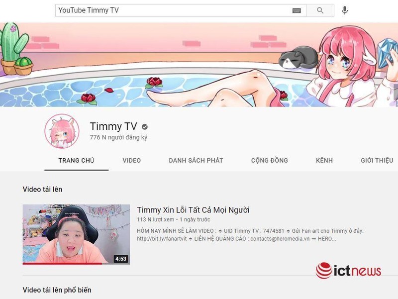 Video xin lỗi đăng tải trên kênh TimmyTV, đây được xem là động thái để "tránh bão". Video xin lỗi đăng tải trên kênh TimmyTV, đây được xem là động thái để "tránh bão".