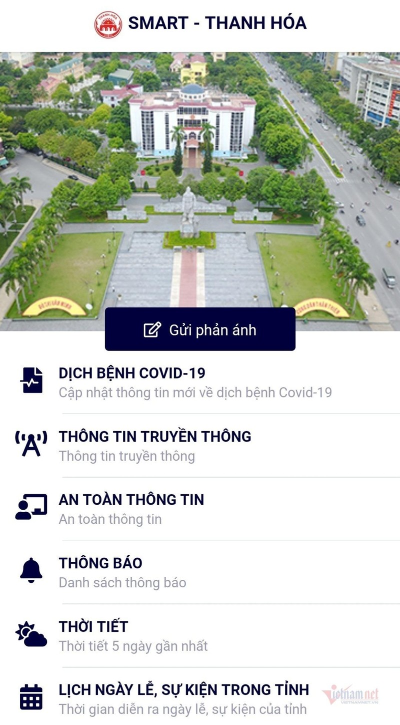 Giao diện ứng dụng Smart Thanh Hóa trên điện thoại