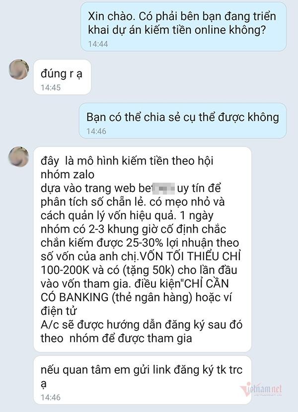 Từ tin nhắn rác, người dùng được dẫn đi lòng vòng qua nhiều cầu nối khác nhau. Đầu tiên là tới 1 website được thiết kế cẩu thả, kế tiếp đó là gặp một người hướng dẫn trên kênh Zalo.