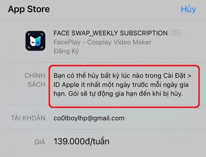 Thông báo cho thấy FacePlay sẽ tự động gia hạn khi sắp hết thời gian sử dụng, nhưng nhiều người đã không chú ý đến chi tiết này. Thông báo cho thấy FacePlay sẽ tự động gia hạn khi sắp hết thời gian sử dụng, nhưng nhiều người đã không chú ý đến chi tiết này.
