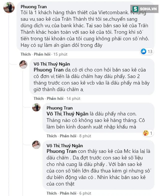 Trấn Thành sao kê tài khoản từ thiện, Fanpage ngân hàng Vietcombank bất ngờ bị tấn công - Ảnh 2. Nhiều người so sánh bản sao kê từng được ngân hàng Vietcombank cung cấp khác với bản sao kê của Trấn Thành.