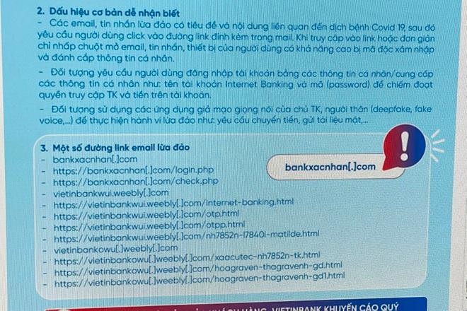 Ngân hàng Vietinbank đưa ra khuyến cáo về tình trạng lừa đảo. Ngân hàng Vietinbank đưa ra khuyến cáo về tình trạng lừa đảo.