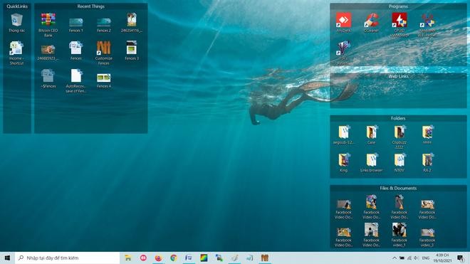 Bạn có thể sử dụng chuột để kéo, thả nhằm di chuyển vị trí của các nhóm biểu tượng trên màn hình desktop.