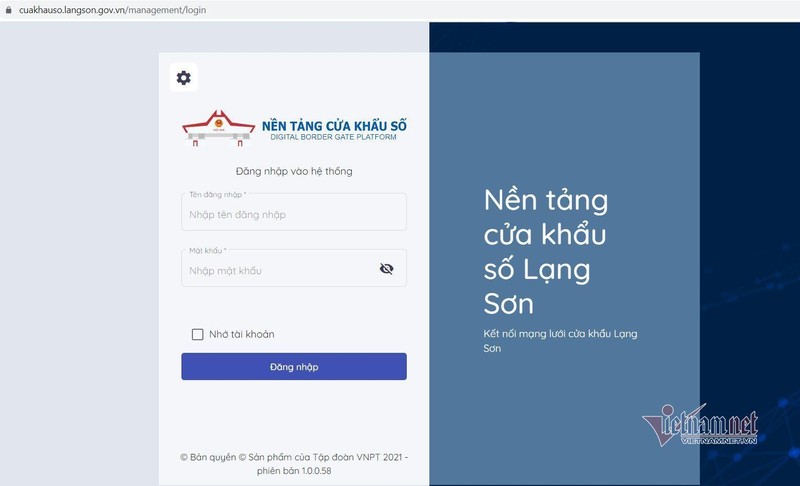 Giao diện nền tảng cửa khẩu số tỉnh Lạng Sơn.