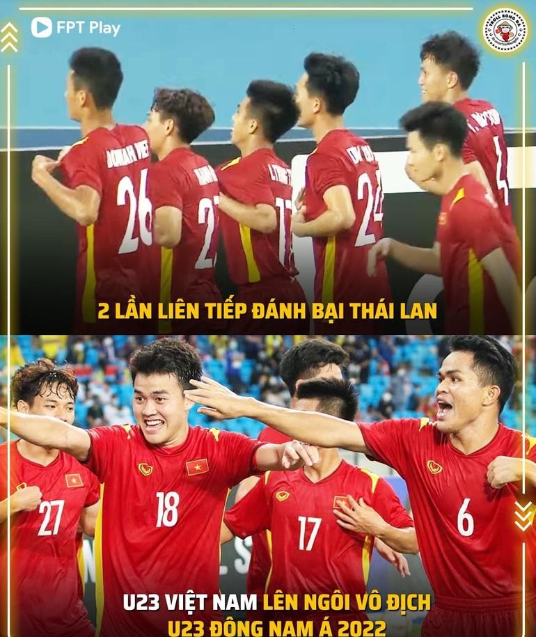 Đội tuyển U23 Việt Nam đã 2 lần đánh bại "đối thủ nhiều duyên nợ" U23 Thái Lan để lên ngôi vô địch giải đấu (Ảnh: Troll bóng đá).