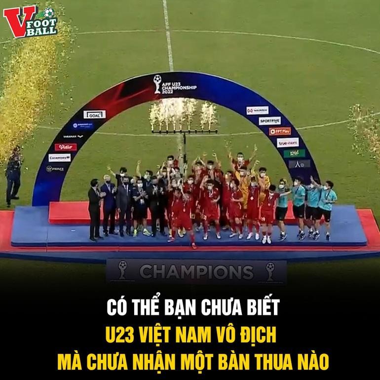 Đội tuyển U23 Việt Nam lên ngôi vô địch mà không phải nhận bất kỳ bàn thua nào (Ảnh: Vfootball).