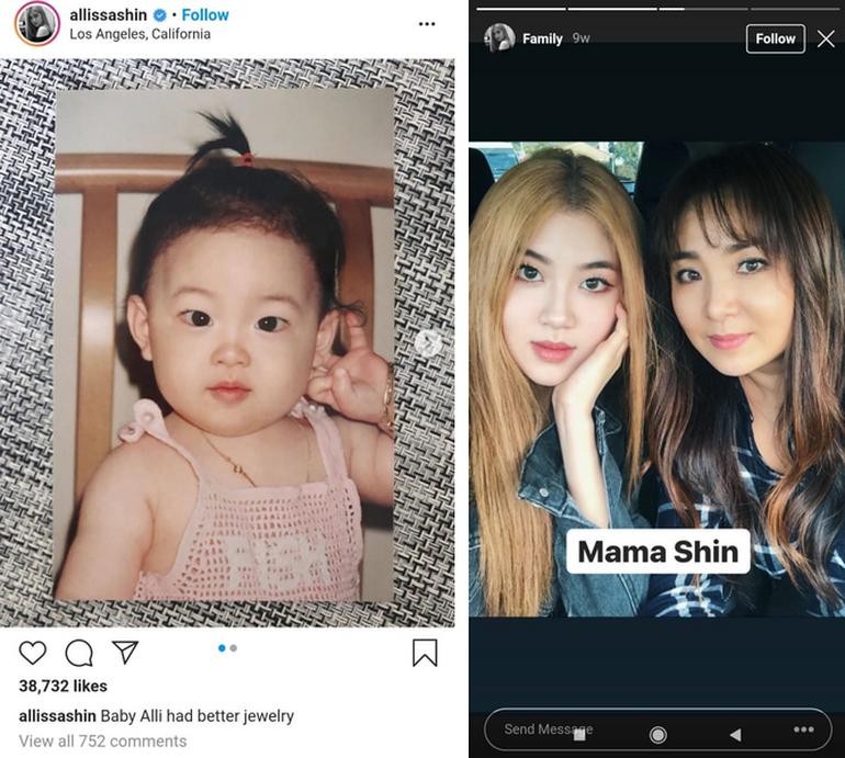 Allissa Shin đăng ảnh lúc còn nhỏ và ảnh chụp cùng mẹ để chứng minh vẻ đẹp của cô là hoàn toàn tự nhiên (Ảnh: Instagram).