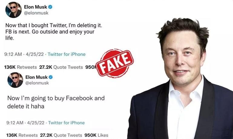 Một hình ảnh chế khác được chia sẻ lên mạng xã hội về tuyên bố của Elon Musk sẽ mua lại Facebook rồi xóa bỏ mạng xã hội này (Ảnh: BoomLive). Một hình ảnh chế khác được chia sẻ lên mạng xã hội về tuyên bố của Elon Musk sẽ mua lại Facebook rồi xóa bỏ mạng xã hội này (Ảnh: BoomLive).