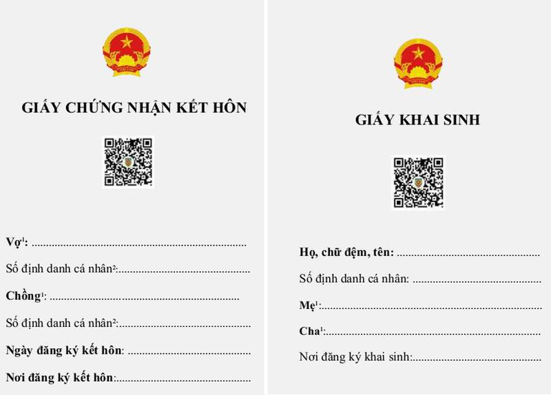 Mẫu bản điện tử của Giấy khai sinh, Giấy chứng nhận kết hôn. Ảnh: Cổng dịch vụ công quốc gia