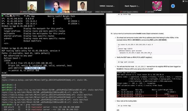 Bài thực hành về bảo mật định tuyến với RPKI được các học viên thực hiện trong ngày 18/5.