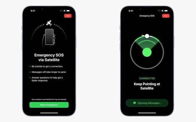 Kết nối vệ tinh để nhờ hỗ trợ trong trường hợp không có sóng di động là tính năng hot nhất trên iPhone 14, nhưng chỉ hỗ trợ người dùng tại Mỹ và Canada (Ảnh: Apple). Kết nối vệ tinh để nhờ hỗ trợ trong trường hợp không có sóng di động là tính năng hot nhất trên iPhone 14, nhưng chỉ hỗ trợ người dùng tại Mỹ và Canada (Ảnh: Apple).