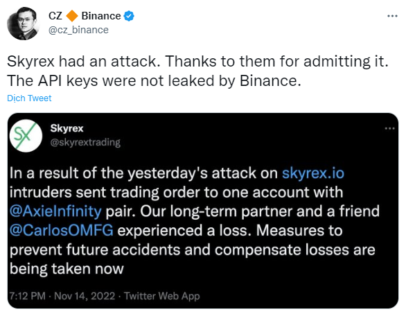 Nguyên nhân token AXS tăng giá là do một sự cố bảo mật của Skyrex. Nguyên nhân token AXS tăng giá là do một sự cố bảo mật của Skyrex.