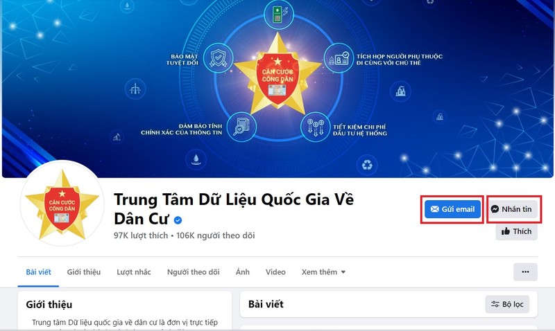 Fanpage của Trung tâm Dữ liệu quốc gia về dân cư. (Ảnh chụp màn hình) Fanpage của Trung tâm Dữ liệu quốc gia về dân cư. (Ảnh chụp màn hình)