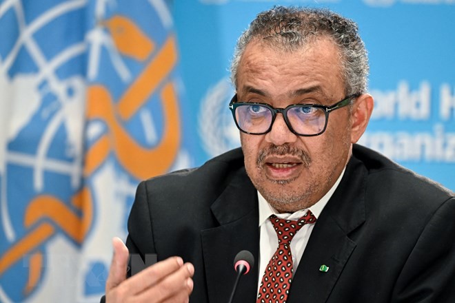 Tổng Giám đốc Tổ chức Y tế Thế giới (WHO), ông Tedros Adhanom Ghebreyesus phát biểu tại Geneva, Thụy Sĩ. (Ảnh: AFP/TTXVN)