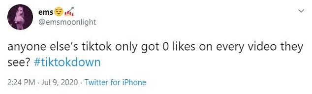 Người dùng TikTok phàn nàn trên Twitter việc số lượt thích trên video của họ biến mất. Ảnh: Daily Mail Ảnh: Daily Mail