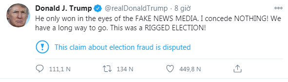 Đoạn tweet của ông Trump đã bị Twitter gắn cờ vi phạm.