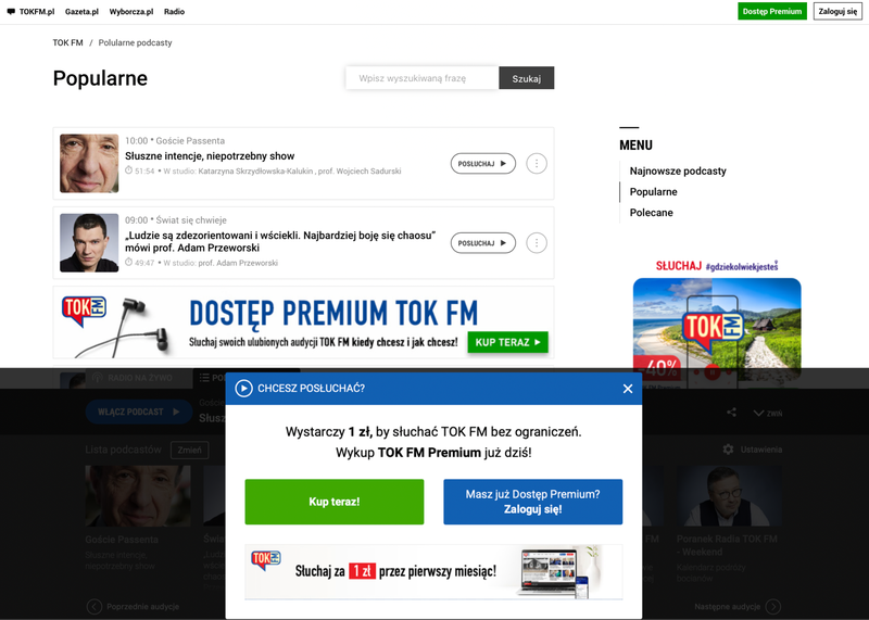 Tường phí của TOK FM. Ảnh: tokfm.pl