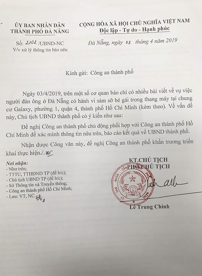 Văn bản của UBND TP Đà Nẵng đề nghị Công an TP phối hợp với Công an TP HCM vào cuộc xác minh thông tin báo nêu